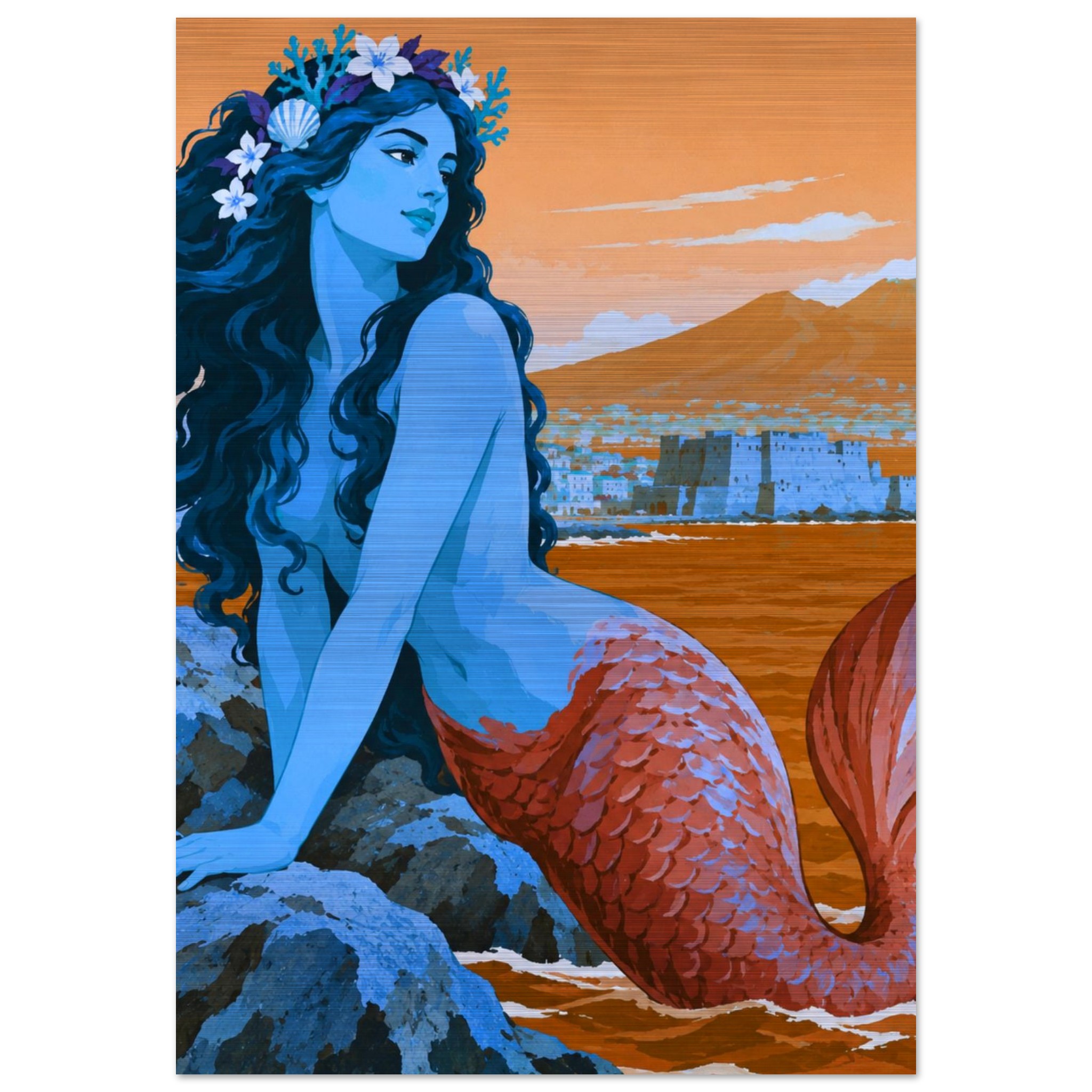 Brushed Aluminum Print – PARTHENOPE – Night (70×100 cm)